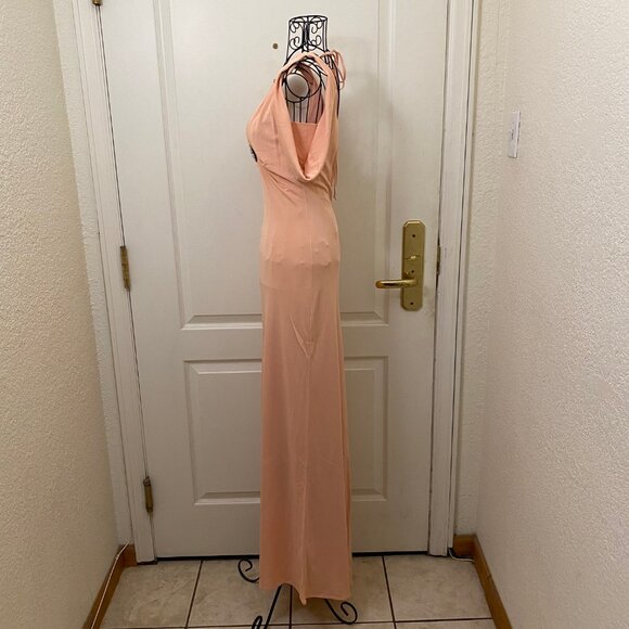 Vintage NWT Women BCBGMAXAZRIA Peach/Blush Backless Maxi Column Dress Gown Size - Picture 5 of 11